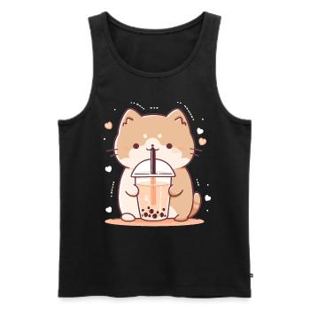 Boissons pour chats kawaii Boba Bubble Tea Chibi - Débardeur bio Premium Homme - noir - Devant - AI Model Male 178 light (178cm)