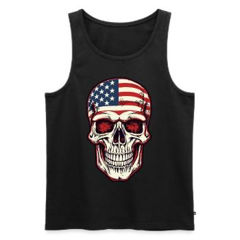 Crâne avec drapeau américain - Débardeur bio Premium Homme - noir - Devant - Michal (187cm)