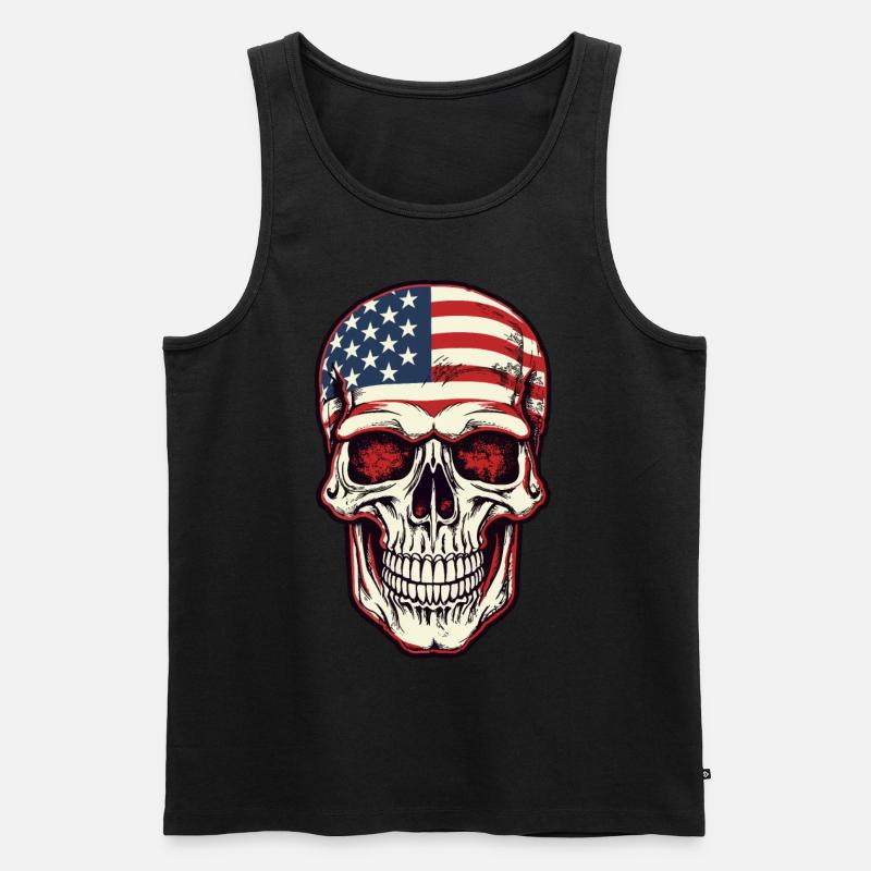 Crâne avec drapeau américain - Débardeur bio Premium Homme - noir