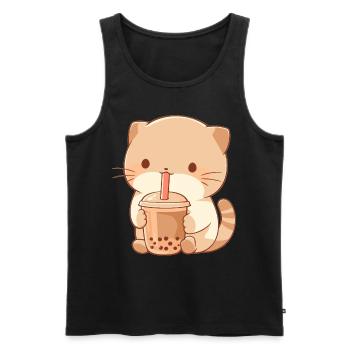 Boissons pour chats kawaii Boba Bubble Tea Chibi - Débardeur bio Premium Homme - noir - Devant - AI Model Male 178 light (178cm)
