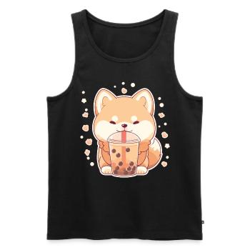 Kawaii Corgi Dog Drinks Boba Bubble Tea Chibi - Débardeur bio Premium Homme - noir - Devant - Michal (187cm)