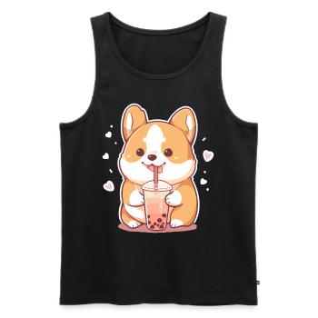 Kawaii Corgi Dog Drinks Boba Bubble Tea Chibi - Débardeur bio Premium Homme - noir - Devant - Michal (187cm)