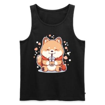 Kawaii Corgi Dog Drinks Boba Bubble Tea Chibi - Débardeur bio Premium Homme - noir - Devant - Michal (187cm)