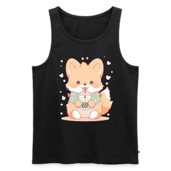 Kawaii Corgi Dog Drinks Boba Bubble Tea Chibi - Débardeur bio Premium Homme - noir - Devant - Michal (187cm)