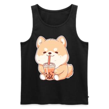 Kawaii Corgi Dog Drinks Boba Bubble Tea Chibi - Débardeur bio Premium Homme - noir - Devant - Michal (187cm)