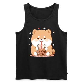 Kawaii Corgi Dog Drinks Boba Bubble Tea Chibi - Débardeur bio Premium Homme - noir - Devant - Michal (187cm)