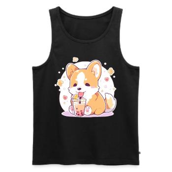 Kawaii Corgi Dog Drinks Boba Bubble Tea Chibi - Débardeur bio Premium Homme - noir - Devant - Michal (187cm)