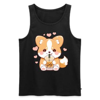Kawaii Corgi Dog Drinks Boba Bubble Tea Chibi - Débardeur bio Premium Homme - noir - Devant - Michal (187cm)