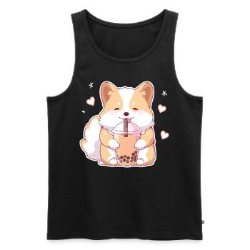 Kawaii Corgi Dog Drinks Boba Bubble Tea Chibi - Débardeur bio Premium Homme - noir - Devant - Michal (187cm)