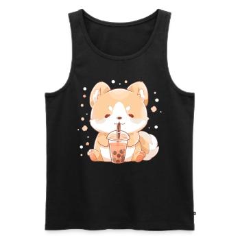 Kawaii Corgi Dog Drinks Boba Bubble Tea Chibi - Débardeur bio Premium Homme - noir - Devant - Michal (187cm)