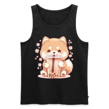 Kawaii Corgi Dog Drinks Boba Bubble Tea Chibi - Débardeur bio Premium Homme - noir - Devant - Michal (187cm)