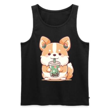 Kawaii Corgi Dog Drinks Boba Bubble Tea Chibi - Débardeur bio Premium Homme - noir - Devant - Michal (187cm)
