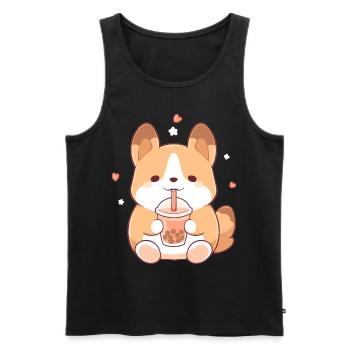 Kawaii Corgi Dog Drinks Boba Bubble Tea Chibi - Débardeur bio Premium Homme - noir - Devant - Michal (187cm)