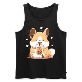 Kawaii Corgi Dog Drinks Boba Bubble Tea Chibi - Débardeur bio Premium Homme - noir - Devant - Michal (187cm)