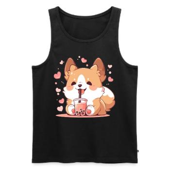 Kawaii Corgi Dog Drinks Boba Bubble Tea Chibi - Débardeur bio Premium Homme - noir - Devant - Michal (187cm)