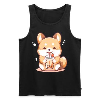 Kawaii Corgi Dog Drinks Boba Bubble Tea Chibi - Débardeur bio Premium Homme - noir - Devant - Michal (187cm)