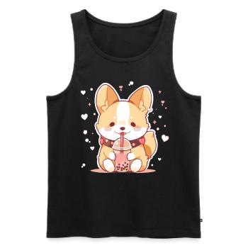 Kawaii Corgi Dog Drinks Boba Bubble Tea Chibi - Débardeur bio Premium Homme - noir - Devant - Michal (187cm)