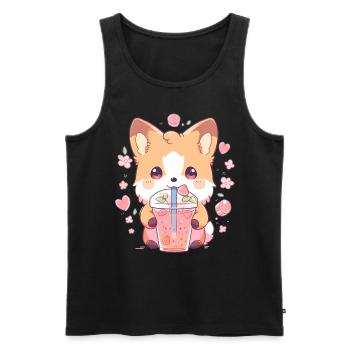 Kawaii Corgi Dog Drinks Boba Bubble Tea Chibi - Débardeur bio Premium Homme - noir - Devant - Michal (187cm)