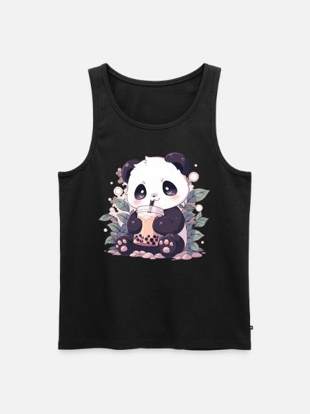 Kawaii Panda Drankjes Boba Bubble Tea Chibi - Mannen Premium Bio Tanktop - zwart