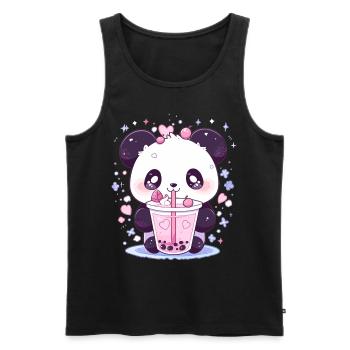Kawaii Panda trinkt Boba Bubble Tea Chibi - Männer Premium Bio Tank Top - Schwarz - Vorne - AI Model Male 178 light (178cm)