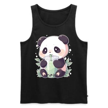 Kawaii Panda trinkt Boba Bubble Tea Chibi - Männer Premium Bio Tank Top - Schwarz - Vorne - AI Model Male 178 light (178cm)