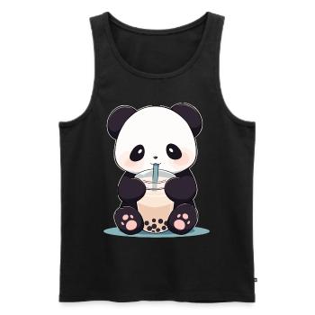 Kawaii Panda trinkt Boba Bubble Tea Chibi - Männer Premium Bio Tank Top - Schwarz - Vorne - AI Model Male 178 light (178cm)