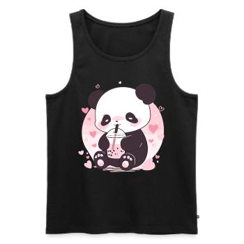 Kawaii Panda trinkt Boba Bubble Tea Chibi - Männer Premium Bio Tank Top - Schwarz - Vorne - AI Model Male 178 light (178cm)