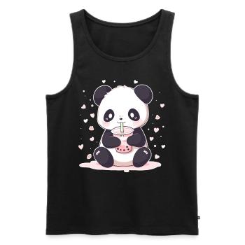 Kawaii Panda trinkt Boba Bubble Tea Chibi - Männer Premium Bio Tank Top - Schwarz - Vorne - AI Model Male 178 light (178cm)