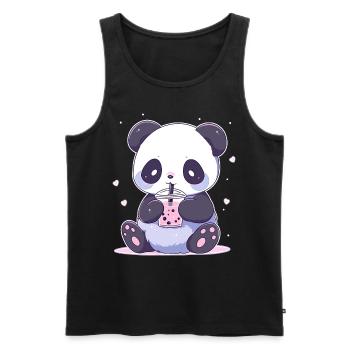 Kawaii Panda trinkt Boba Bubble Tea Chibi - Männer Premium Bio Tank Top - Schwarz - Vorne - AI Model Male 178 light (178cm)