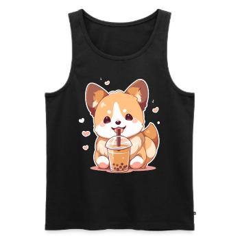 Kawaii Corgi Dog Drinks Boba Bubble Tea Chibi - Débardeur bio Premium Homme - noir - Devant - Michal (187cm)