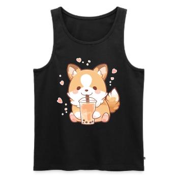 Kawaii Corgi Dog Drinks Boba Bubble Tea Chibi - Débardeur bio Premium Homme - noir - Devant - Michal (187cm)