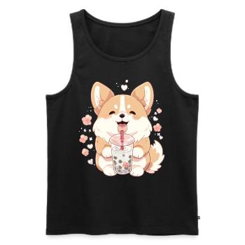 Kawaii Corgi Dog Drinks Boba Bubble Tea Chibi - Débardeur bio Premium Homme - noir - Devant - Michal (187cm)