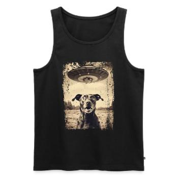 Lustiger Hund mit UFO Retro Vintage Alien - Männer Premium Bio Tank Top - Schwarz - Vorne - Michal (187cm)