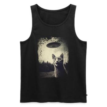 Lustige Katze mit UFO Retro Vintage Alien - Männer Premium Bio Tank Top - Schwarz - Vorne - Michal (187cm)