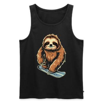 Snowboard Sloth : Descente fraîche - Débardeur bio Premium Homme - noir - Devant - AI Model Male 178 light (178cm)