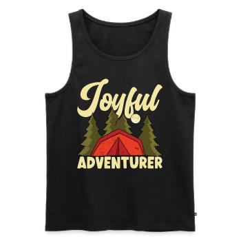 Joyful Adventurer Happy Camper Mountain Hiking - Männer Premium Bio Tank Top - Schwarz - Vorne - AI Model Male 178 light (178cm)