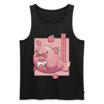 Kawaii Blobfish Lait de fraise japonais - Débardeur bio Premium Homme - noir - Devant - Michal (187cm)