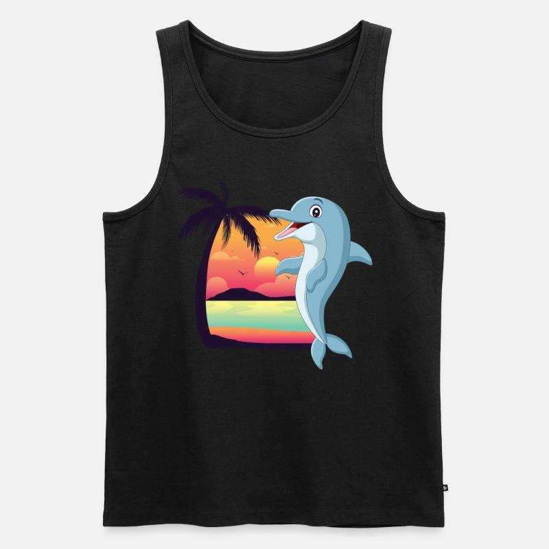 Dolphin Beach Palm Tree Sunset - Männer Premium Bio Tank Top - Schwarz