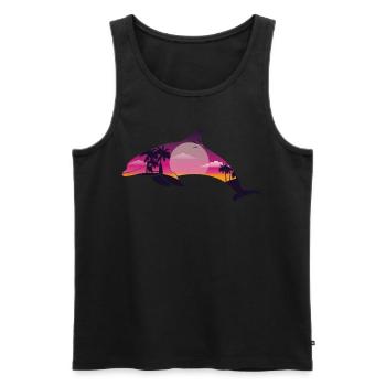 Dolphin Palm Tree Sunset - Männer Premium Bio Tank Top - Schwarz - Vorne - AI Model Male 178 light (178cm)