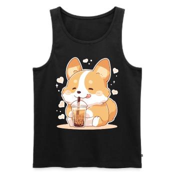 Kawaii Corgi Dog Drinks Boba Bubble Tea Chibi - Débardeur bio Premium Homme - noir - Devant - Michal (187cm)