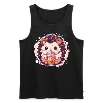 Kawaii Hérisson Boissons Boba Bubble Tea Chibi - Débardeur bio Premium Homme - noir - Devant - Michal (187cm)