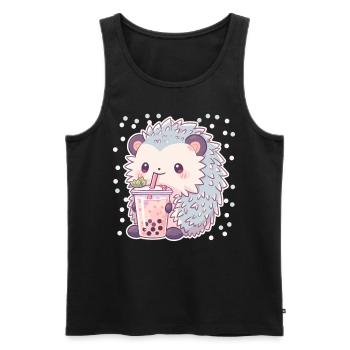 Kawaii Hérisson Boissons Boba Bubble Tea Chibi - Débardeur bio Premium Homme - noir - Devant - Michal (187cm)
