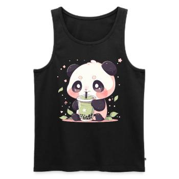 Kawaii Panda trinkt Boba Bubble Tea Chibi - Männer Premium Bio Tank Top - Schwarz - Vorne - AI Model Male 178 light (178cm)