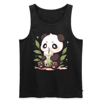 Kawaii Panda trinkt Boba Bubble Tea Chibi - Männer Premium Bio Tank Top - Schwarz - Vorne - AI Model Male 178 light (178cm)