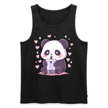 Kawaii Panda trinkt Boba Bubble Tea Chibi - Männer Premium Bio Tank Top - Schwarz - Vorne - AI Model Male 178 light (178cm)