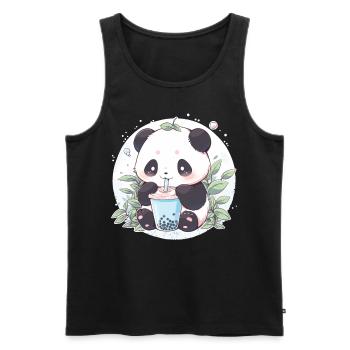Kawaii Panda trinkt Boba Bubble Tea Chibi - Männer Premium Bio Tank Top - Schwarz - Vorne - AI Model Male 178 light (178cm)
