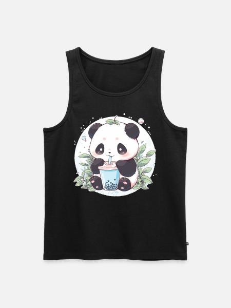 Kawaii Panda Drinks Boba Bubble Tea Chibi - Men's Premium Organic Tank Top - black
