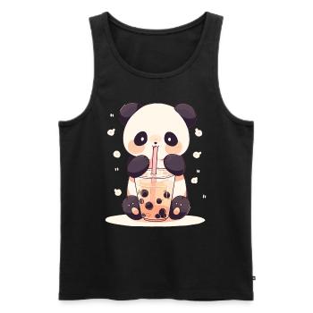 Kawaii Panda trinkt Boba Bubble Tea Chibi - Männer Premium Bio Tank Top - Schwarz - Vorne - AI Model Male 178 light (178cm)