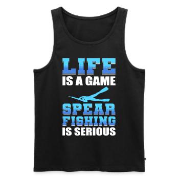 Life Is A Game Spearfishing Is Serious - Men's Premium Organic Tank Top - black - Front - Michal (187cm)
