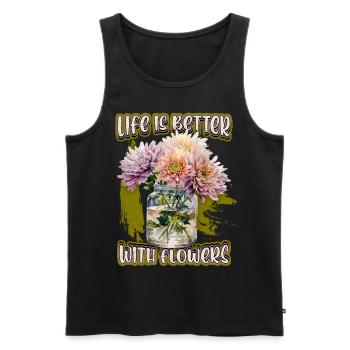Chrysanthème, fleurs botaniques Vintage en pot - Débardeur bio Premium Homme - noir - Devant - Michal (187cm)